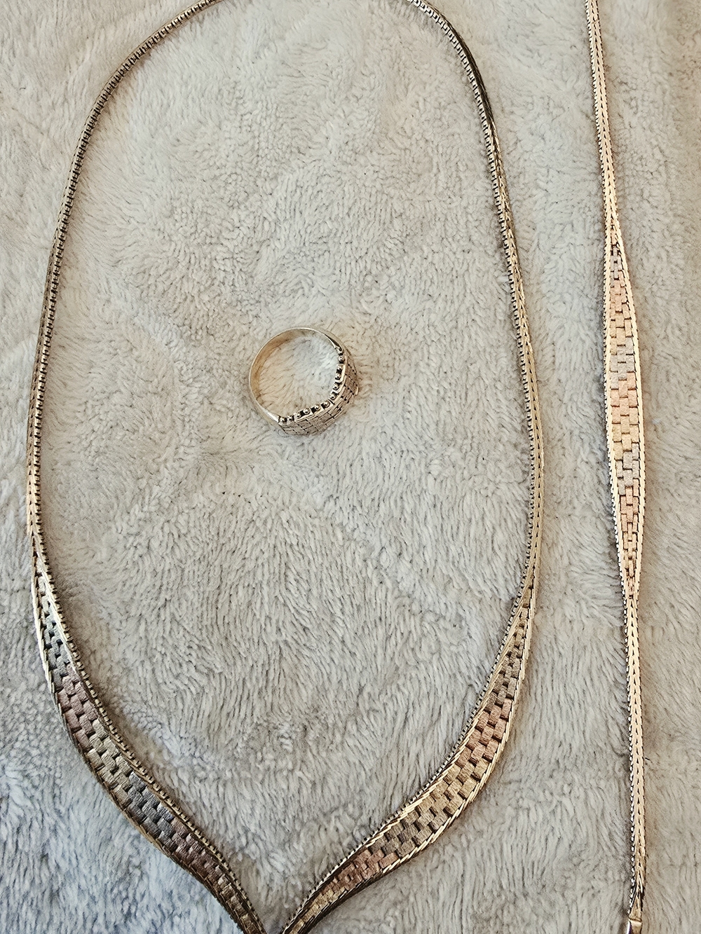 14k Tri-color Imperial Gold Herringbone Necklace Set